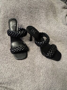 INC International Concepts Black Braided Double-Strap Heeled Sandals